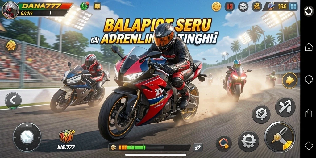 Gameplay DANA777 yang mendebarkan dengan balapan motor.