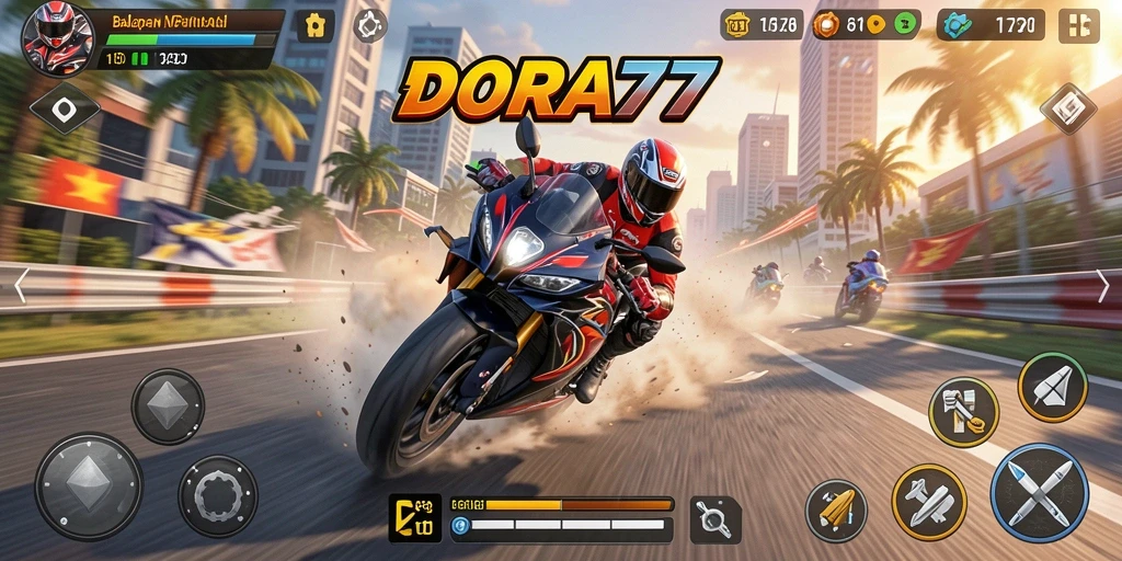 Gameplay seru balapan motor DORA77 dengan grafik menakjubkan.