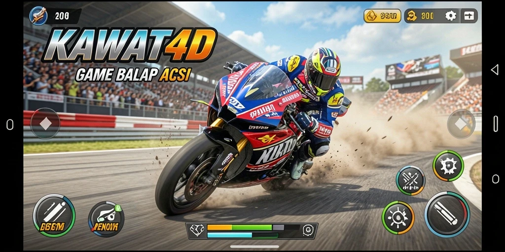 Gameplay KAWAT4D dengan motor balap yang cepat.
