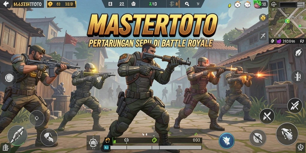 Gameplay MASTERTOTO menampilkan aksi seru dalam arena Battle Royale.