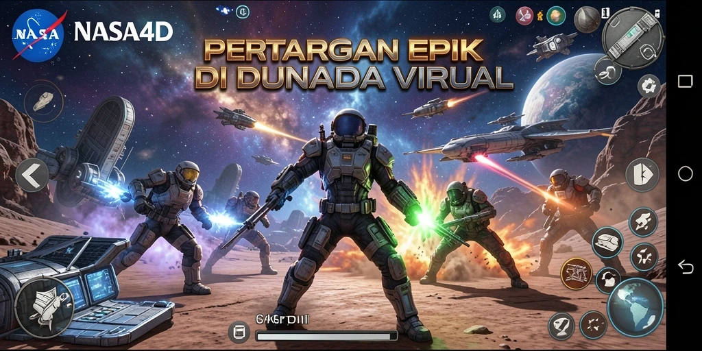 Screenshot utama menunjukkan pertarungan epik di dalam NASA4D.