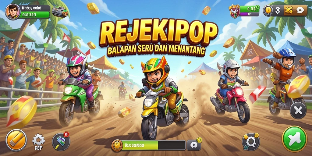 Tampilan gameplay seru di REJEKIPOP dengan aksi balapan yang mendebarkan.