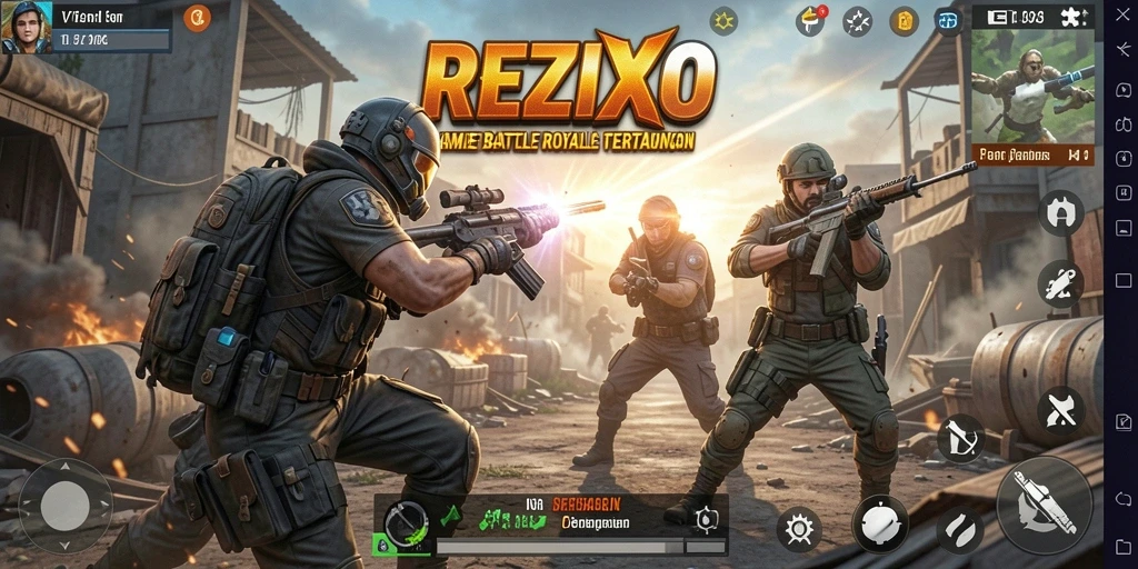 Tangkapan layar menampilkan aksi seru gameplay Battle Royale di REZIXO.